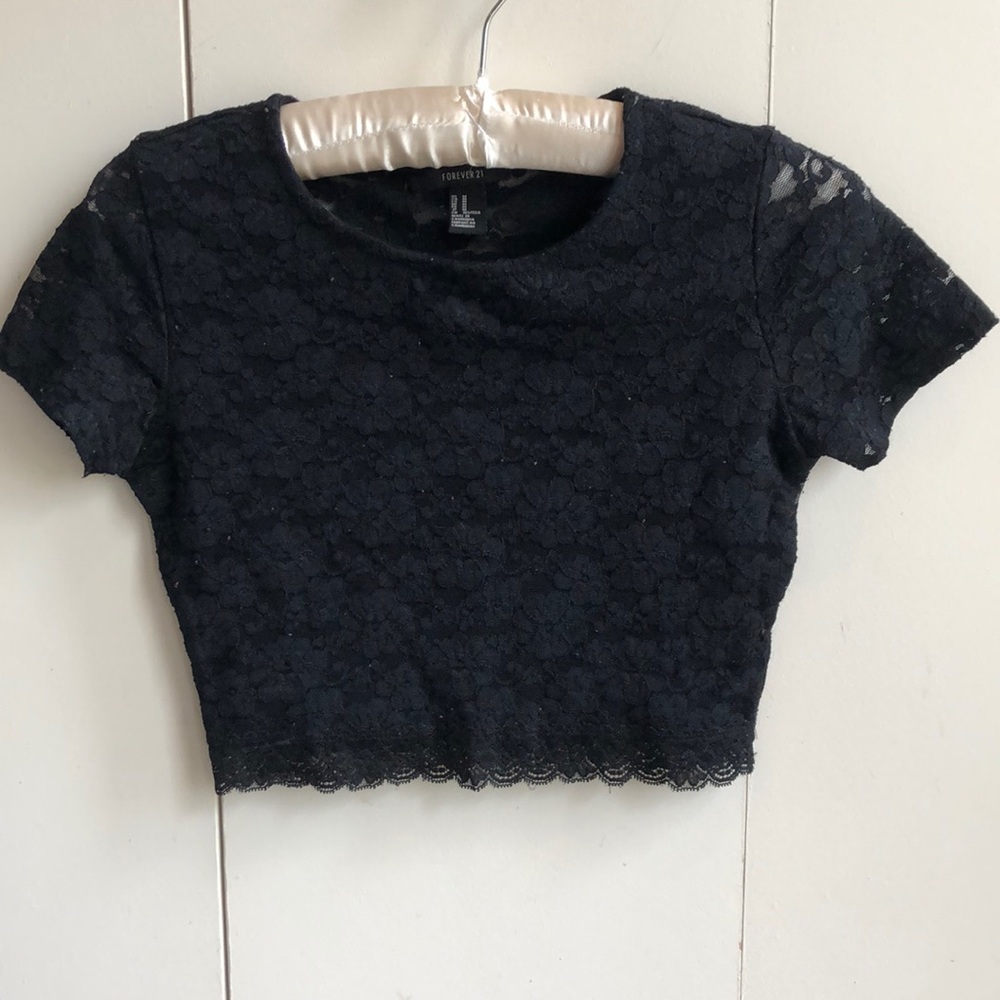 Forever 21 Black Floral Crop Top